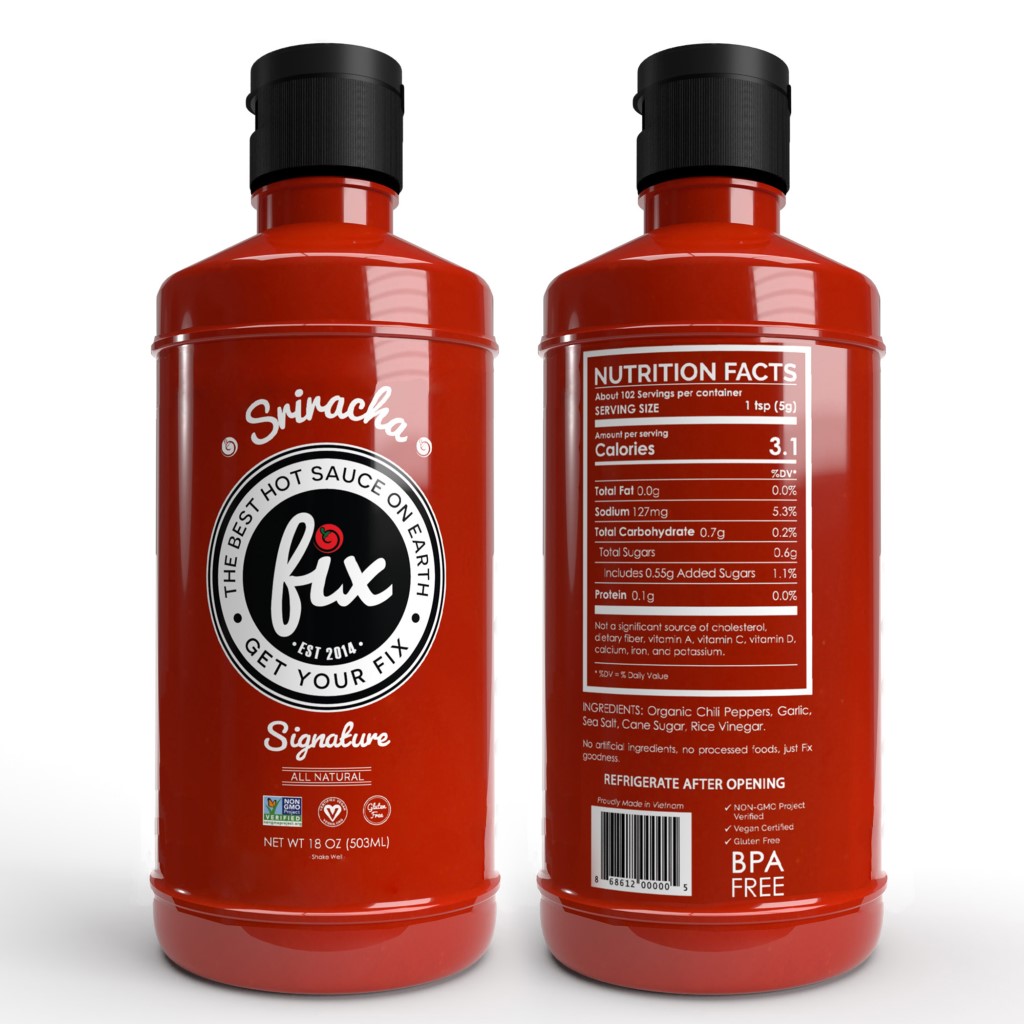 Fix Hot Sauce Signature Sriracha 18 oz Front and Back